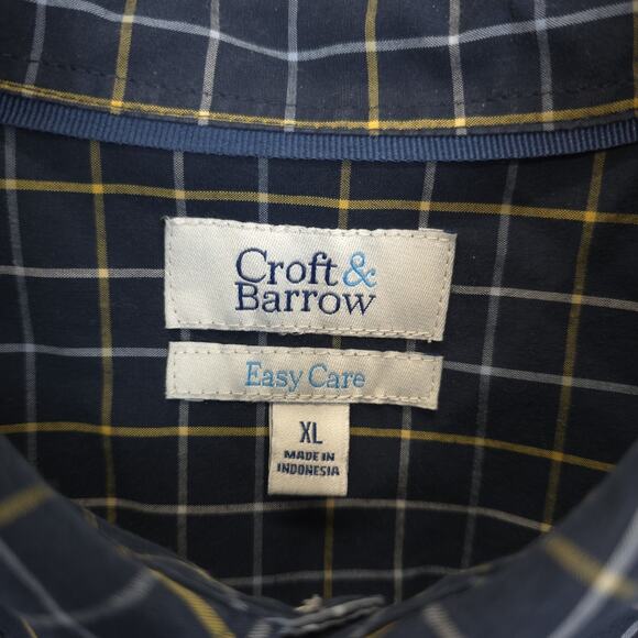 Croft & Barrow Window Pane Plaid Button Down Shirt Easy Care Men XL Blue Yellow - Picture 10 of 12